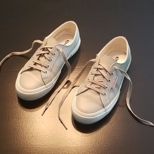 Superga, leather, grey, 37.5, size 7 US